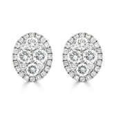 Round Brilliant Halo Cluster Oval Diamond Earrings