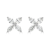 Marquise Cut Four Leaf Floral Cluster Diamond Earrings