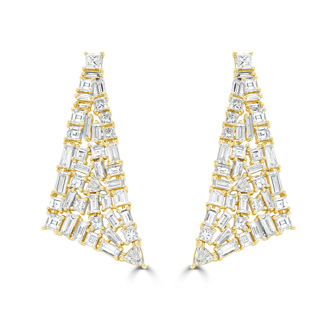 Baguette and Princess Cut Statement Diamond Drop Earrings