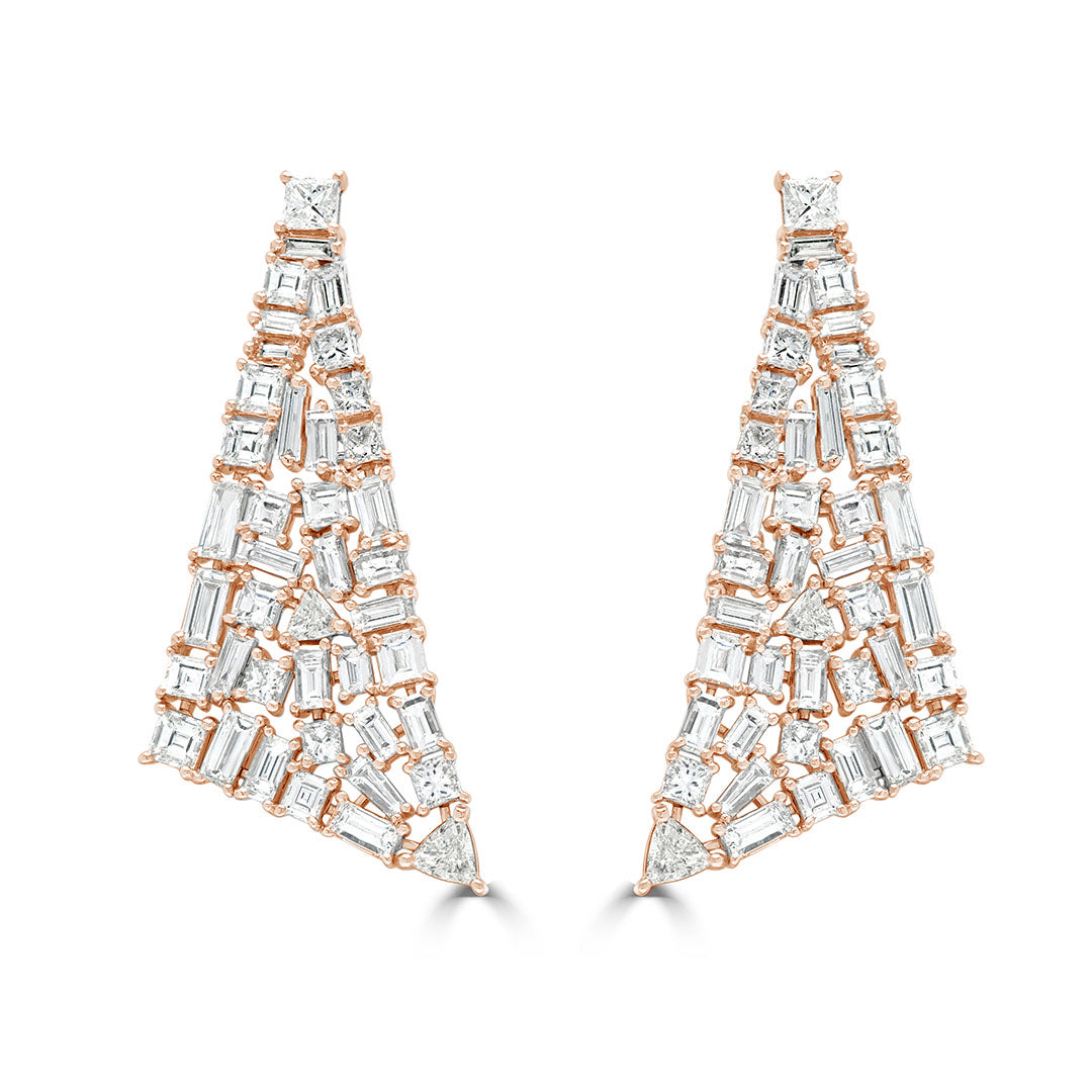Baguette and Princess Cut Statement Diamond Drop Earrings