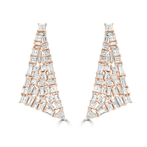 Baguette and Princess Cut Statement Diamond Drop Earrings