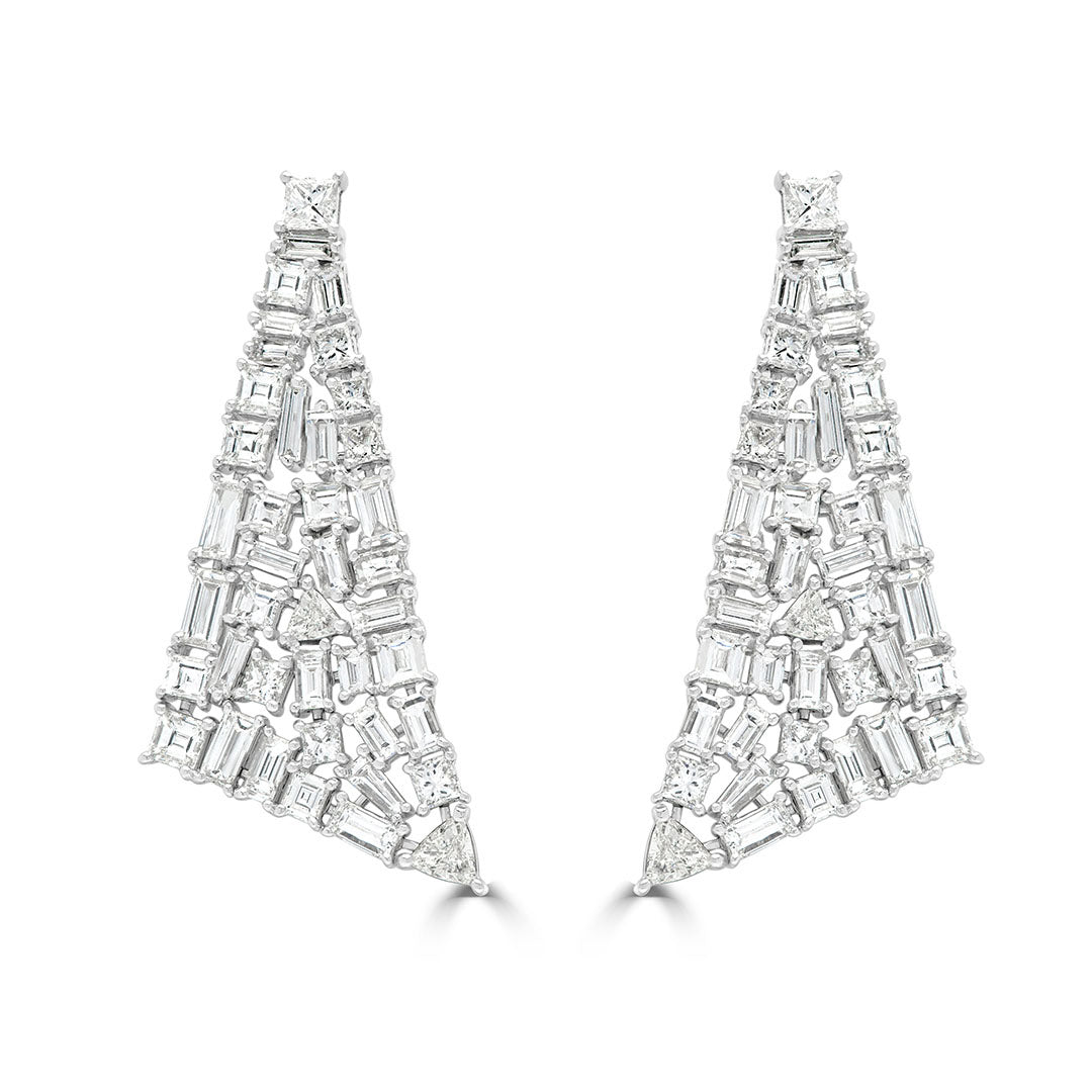 Baguette and Princess Cut Statement Diamond Drop Earrings
