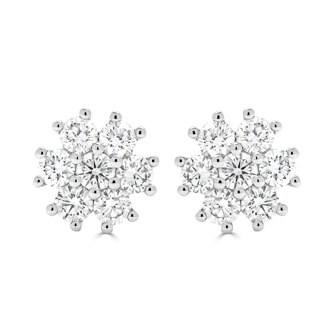 Round Brilliant Cluster Snowflake Diamond Earrings
