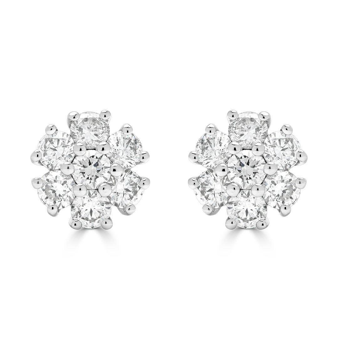 Round Brilliant Cluster Six Leaf Floral Diamond Earrings