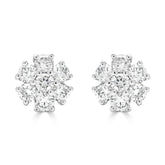 Round Brilliant Cluster Six Leaf Floral Diamond Earrings