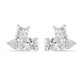 Princess, Round and Pear Cut Outward Trio Diamond Earrings