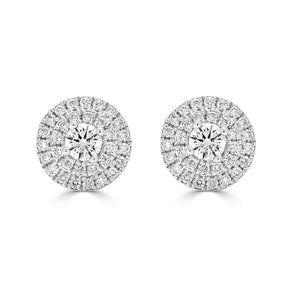 Round Brilliant Double Halo Stud Diamond Earrings