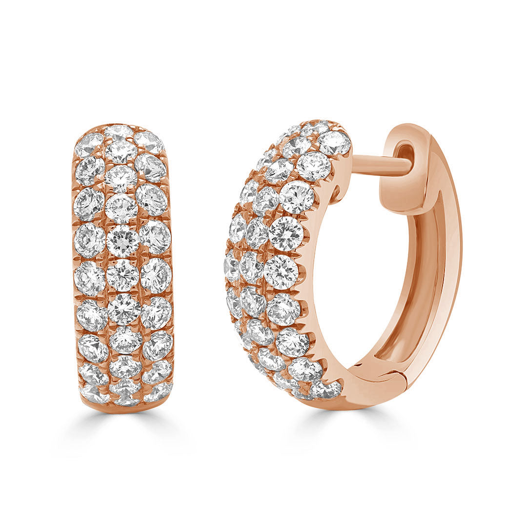 Round Brilliant Triple Row Pavé Huggie Diamond Earrings