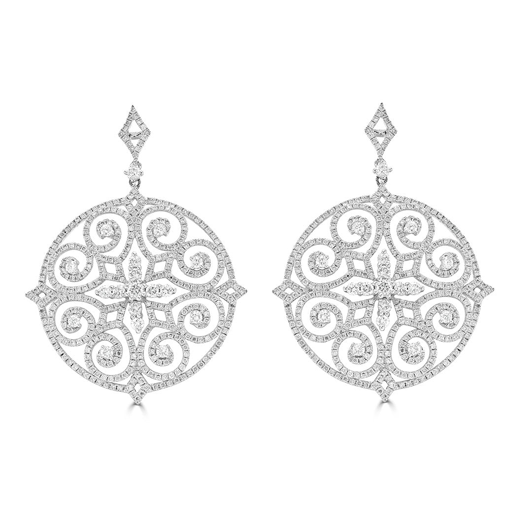 Round Brilliant Art Deco Diamond Drop Earrings