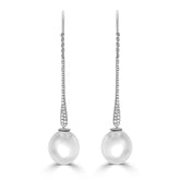 Pavé Diamond Long Drop South Sea Pearl Earrings
