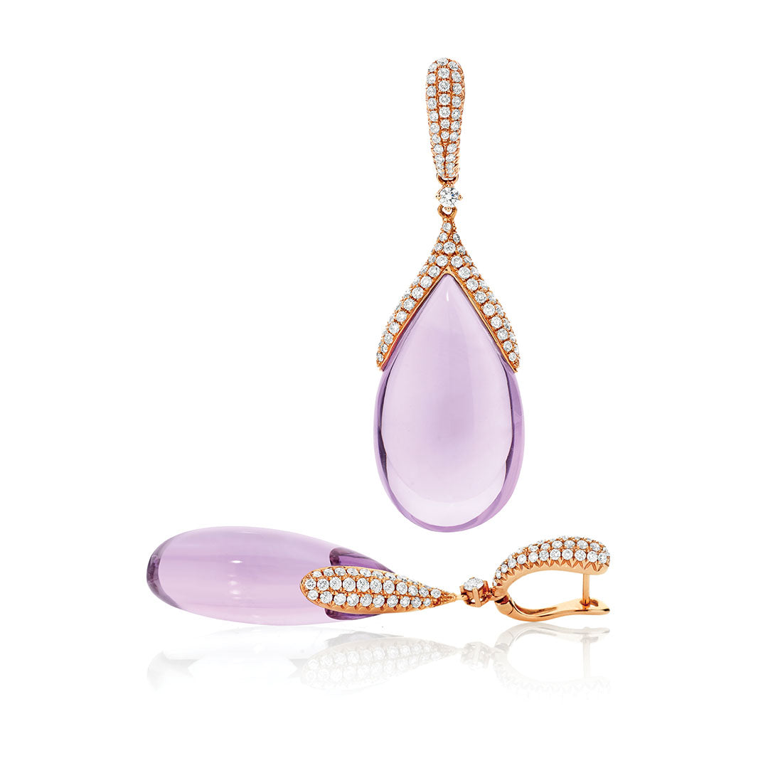 Pear Cut Amethyst and Diamond Drop Earrings