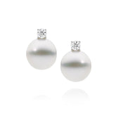 Round Brilliant Cut Diamond and Australian South Sea Pearl Stud Earrings