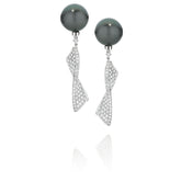 Black Tahitian Pearl & Diamond Ribbon Drop Earrings