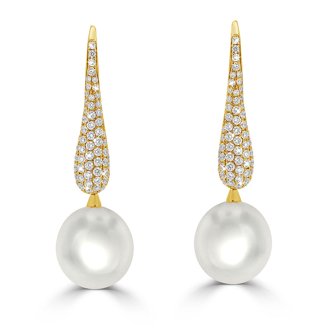 Pavé Diamond Drop South Sea Pearl Earrings