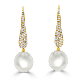 Pavé Diamond Drop South Sea Pearl Earrings