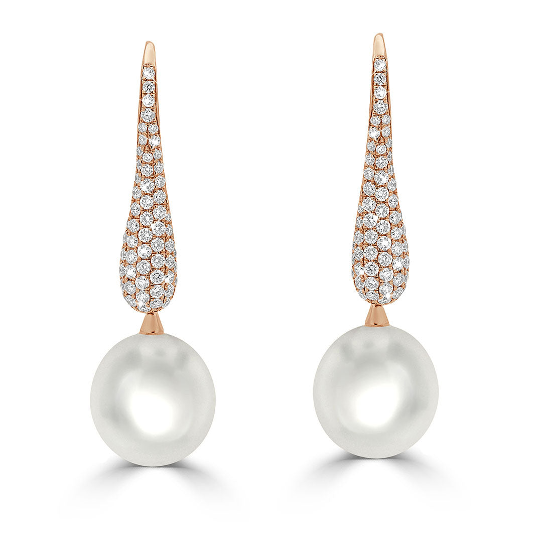 Pavé Diamond Drop South Sea Pearl Earrings