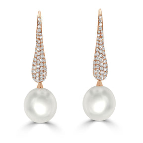 Pavé Diamond Drop South Sea Pearl Earrings