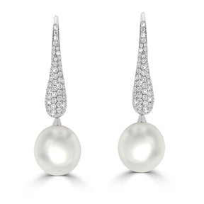 Pavé Diamond Drop South Sea Pearl Earrings
