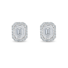 Emerald Cut Diamond Cluster Halo Earrings