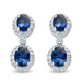 Oval Cut Blue Sapphire and Diamond Halo Drop Earrings