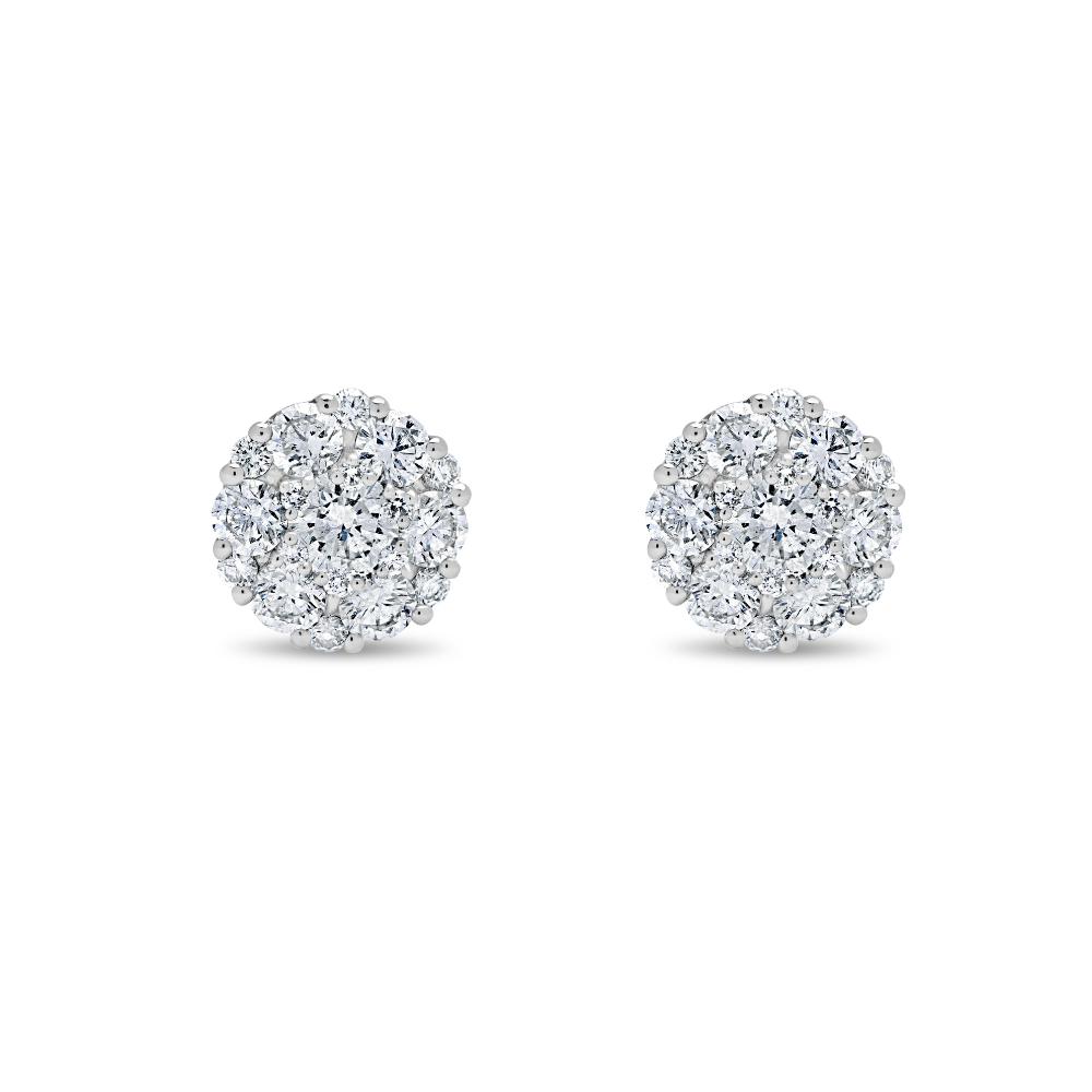 Round Brilliant Diamond Cluster Flower Stud Earrings