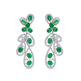 Oval Cut Emerald and Diamond Teardrop Cluster Drop Earrings