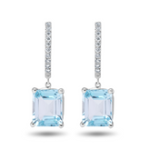 Emerald Cut Aquamarine and Diamond Drop Earrings