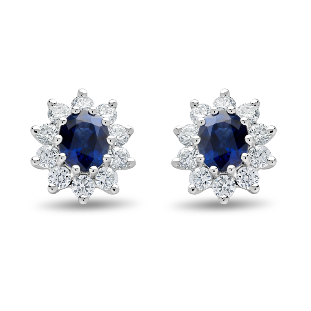 Oval Cut Sapphire and Diamond Halo Stud Earrings