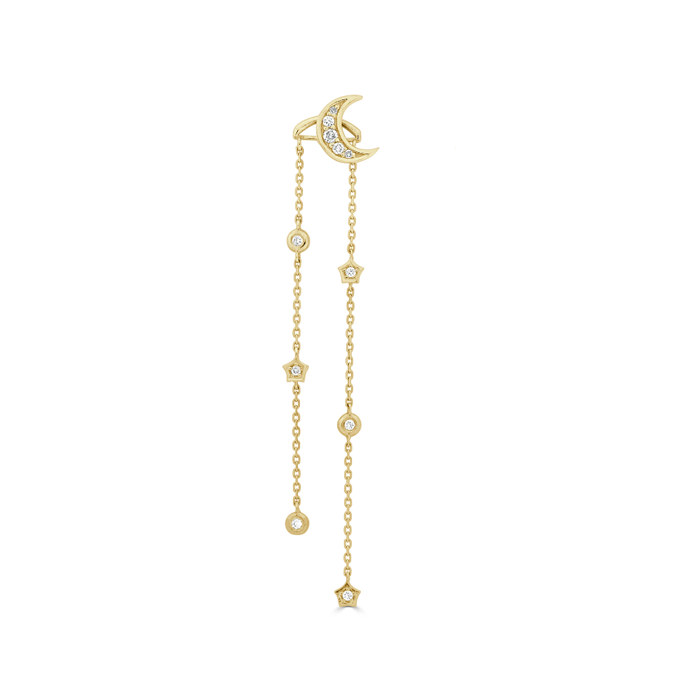 Round Brilliant Diamond Moon and Star Drop Earrings