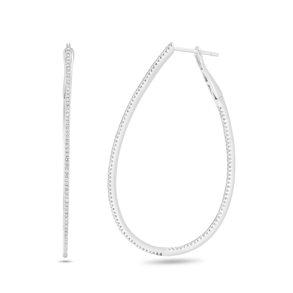 Round Brilliant Pavé Elongated Hoop Diamond Earrings