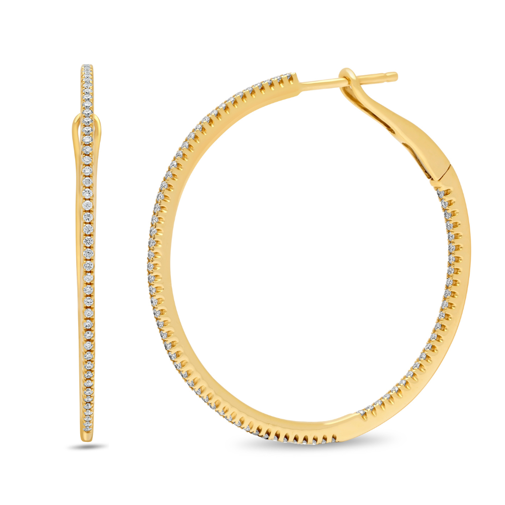 Round Brilliant Pavé Slim Hoop Diamond Earrings