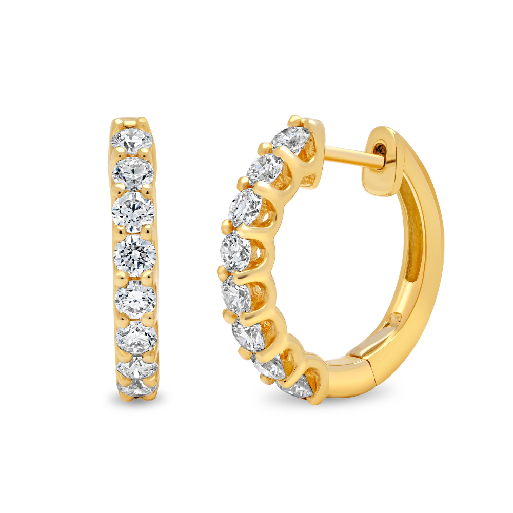Round Brilliant Diamond Prong Set Huggie Earrings