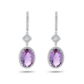 Oval Cut Amethyst and Diamond Halo Drop Earrings