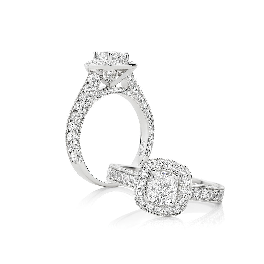 Cushion Cut Pavé Halo Diamond Engagement Ring