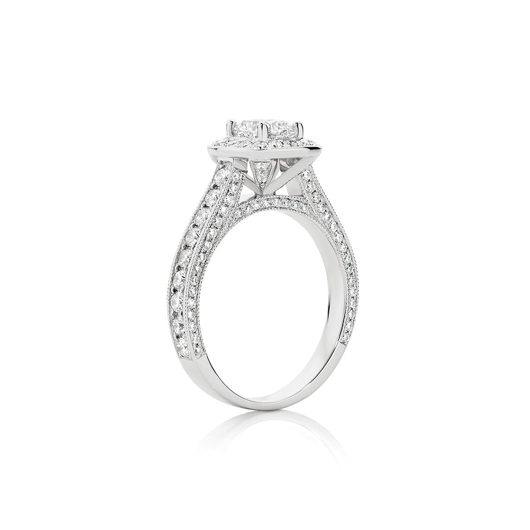 Cushion Cut Pavé Halo Diamond Engagement Ring