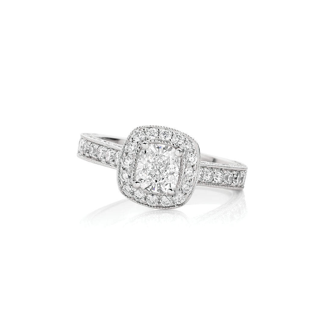 LG Cushion Cut Pavé Halo Diamond Engagement Ring