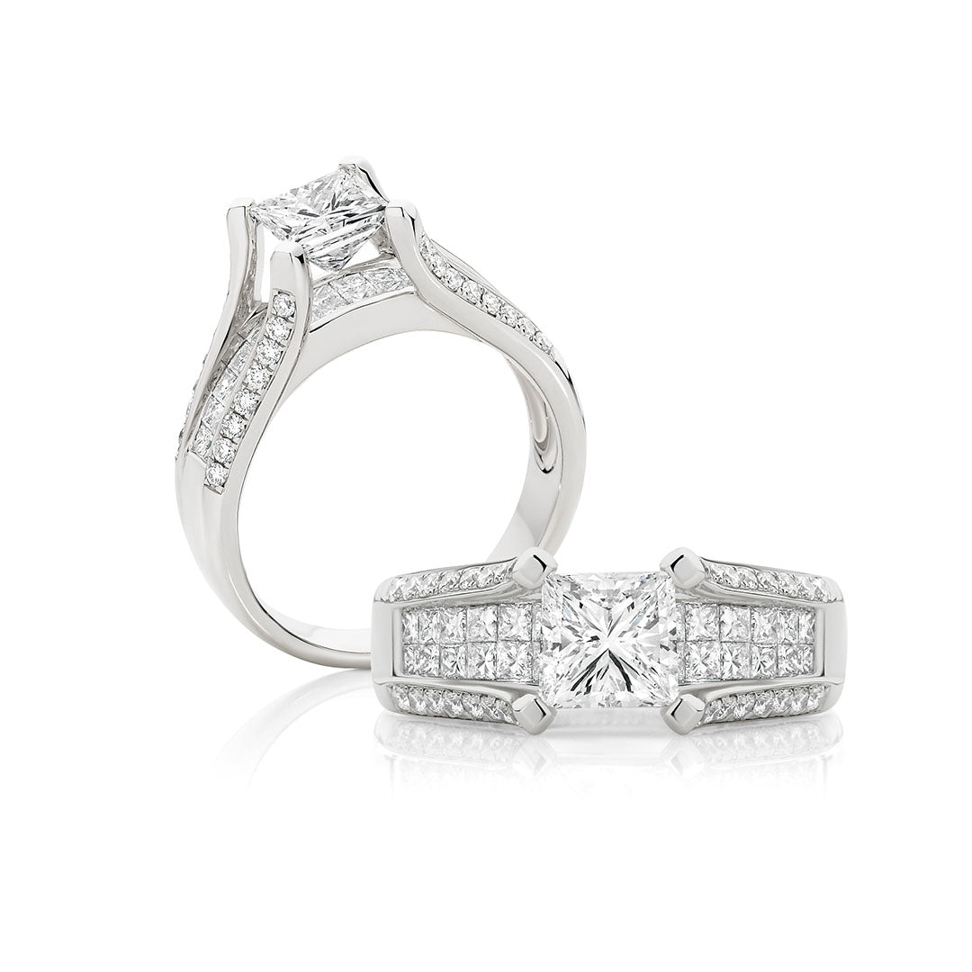 LG Princess Cut Channel Set Diamond Engagement Ring