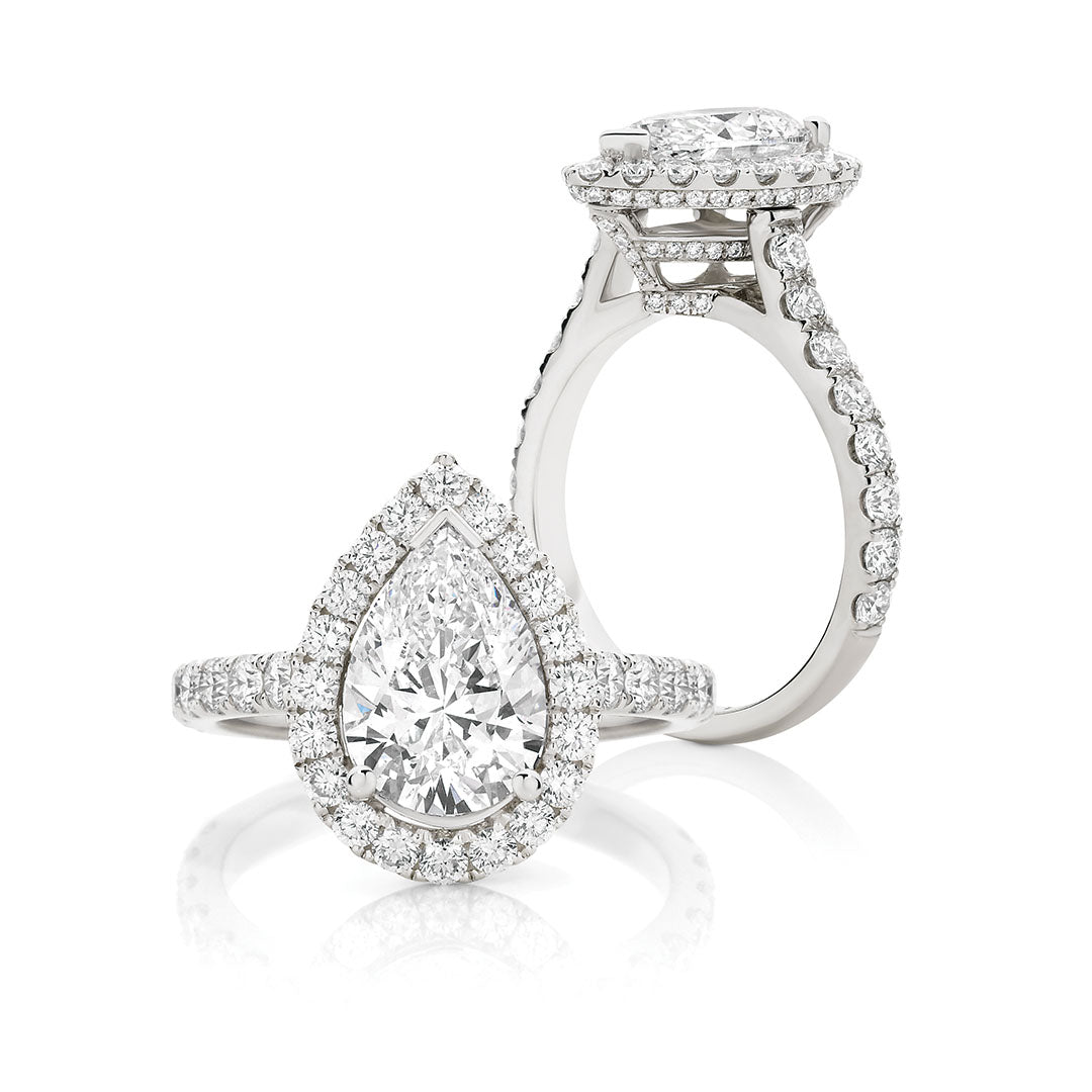 Pear Cut Halo Diamond Engagement Ring