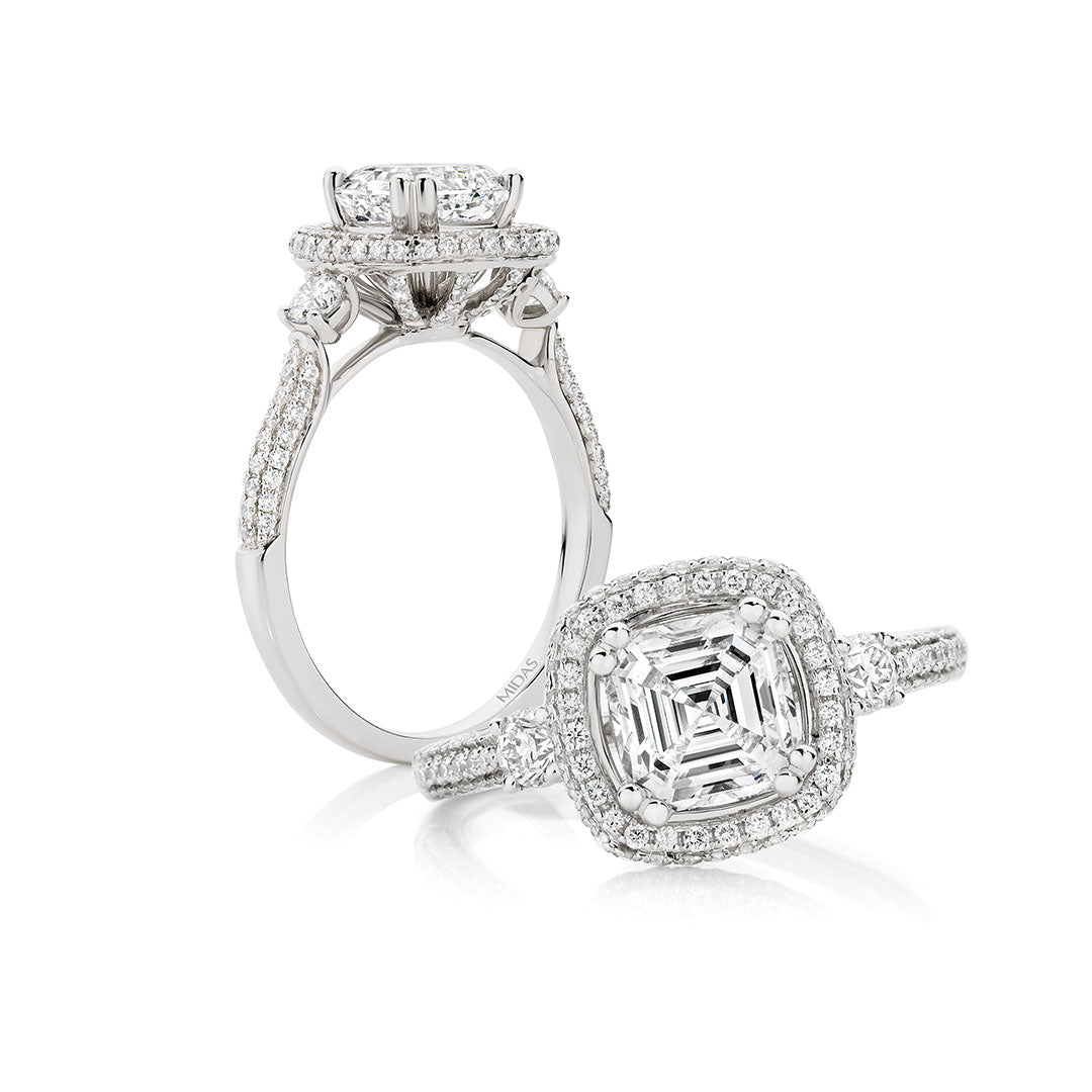 Asscher Cut Halo Pavé Diamond Engagement Ring