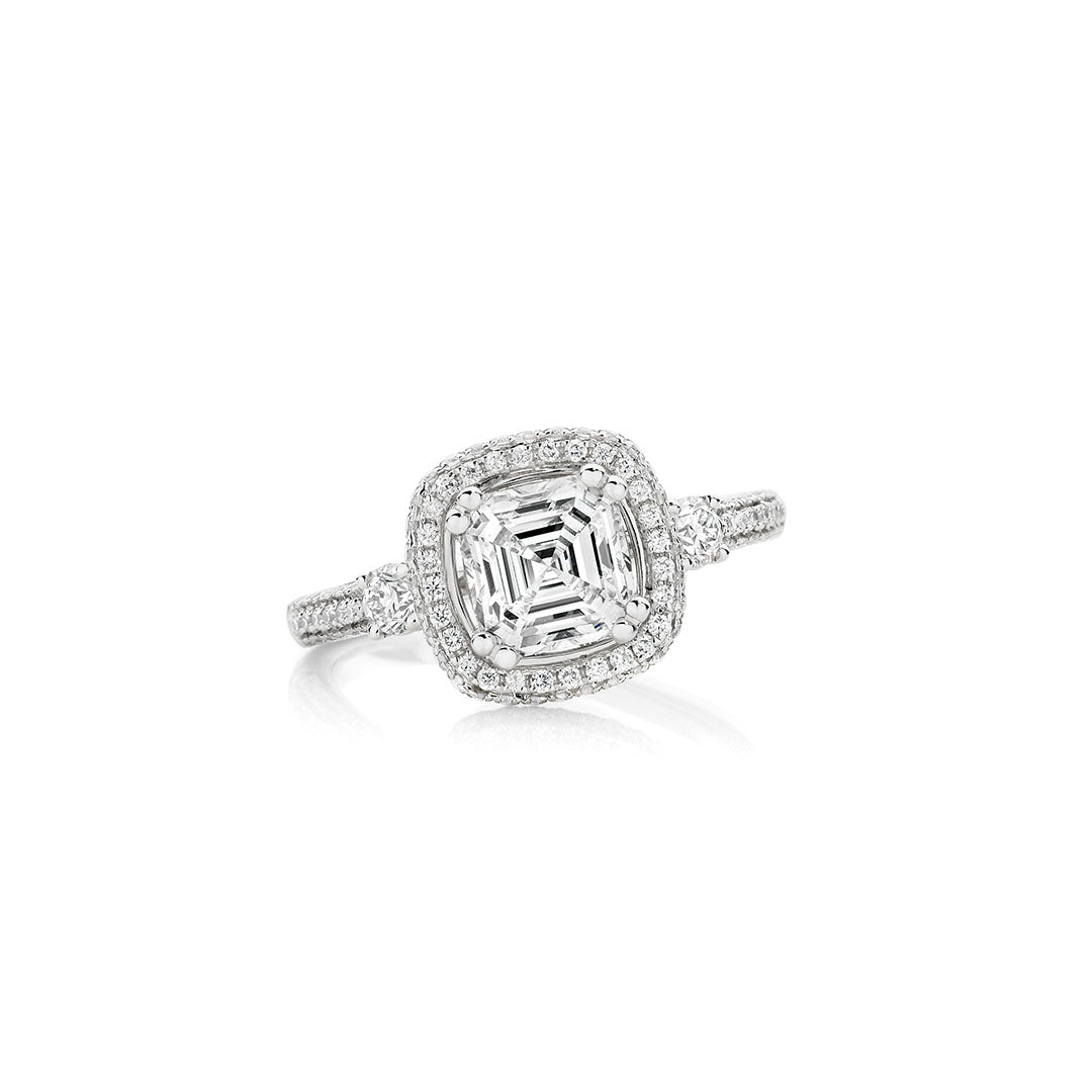 LG Asscher Cut Halo Pavé Diamond Engagement Ring