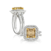 Yellow Asscher Cut Diamond and Pavé Halo Engagement Ring