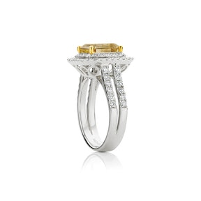 Yellow Asscher Cut Diamond and Pavé Halo Engagement Ring