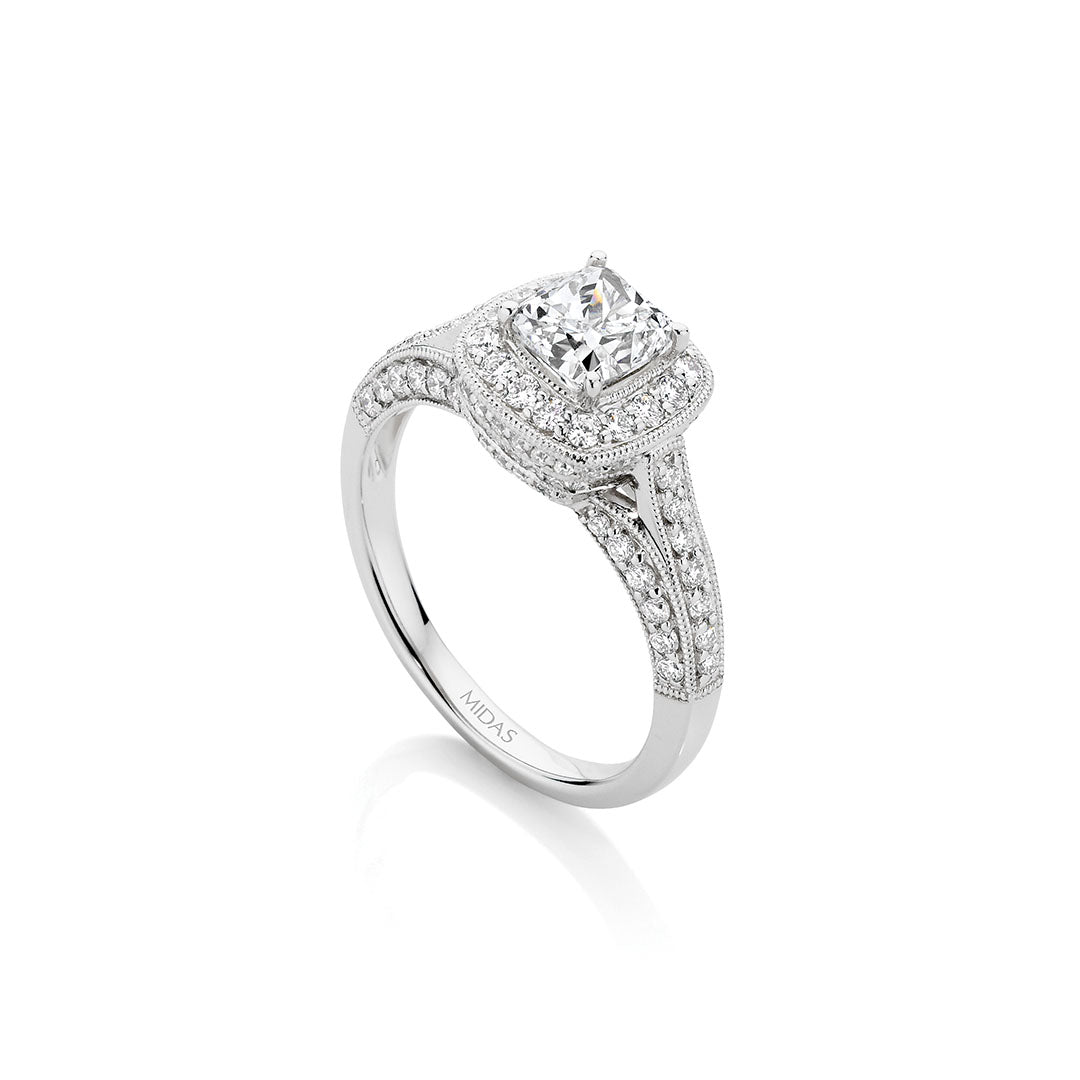 Cushion Cut Pavé Halo Diamond Engagement Ring