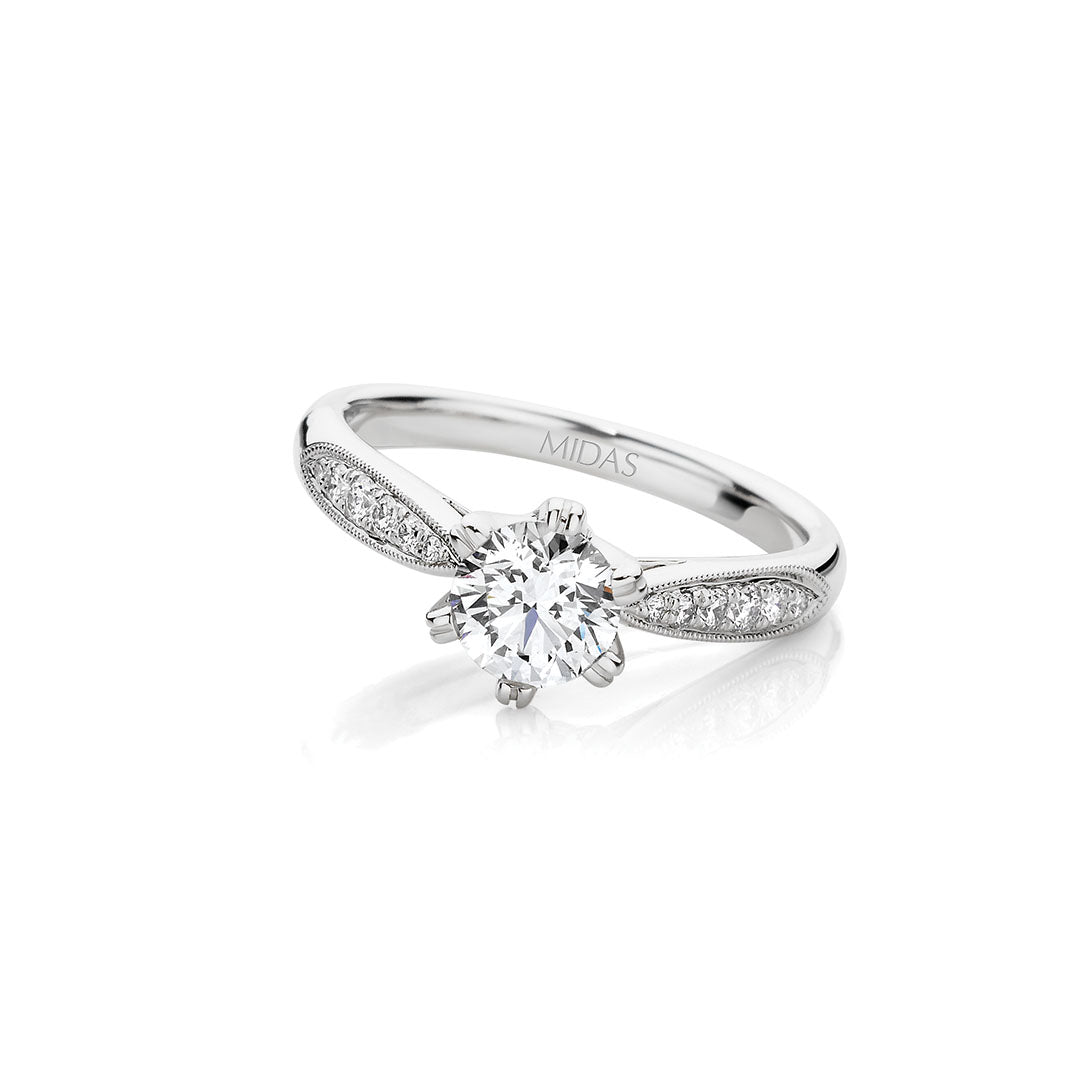 Round Brilliant Cut Twist Shank Pavé Engagement Ring