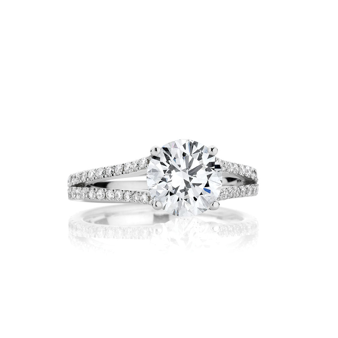 Round Brilliant Cut Split Shank Pavé Diamond Engagement Ring