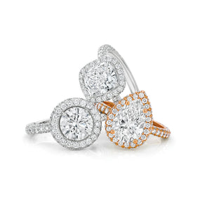 LG Round, Cushion, and Pear Cut Halo Diamond Engagement Rings