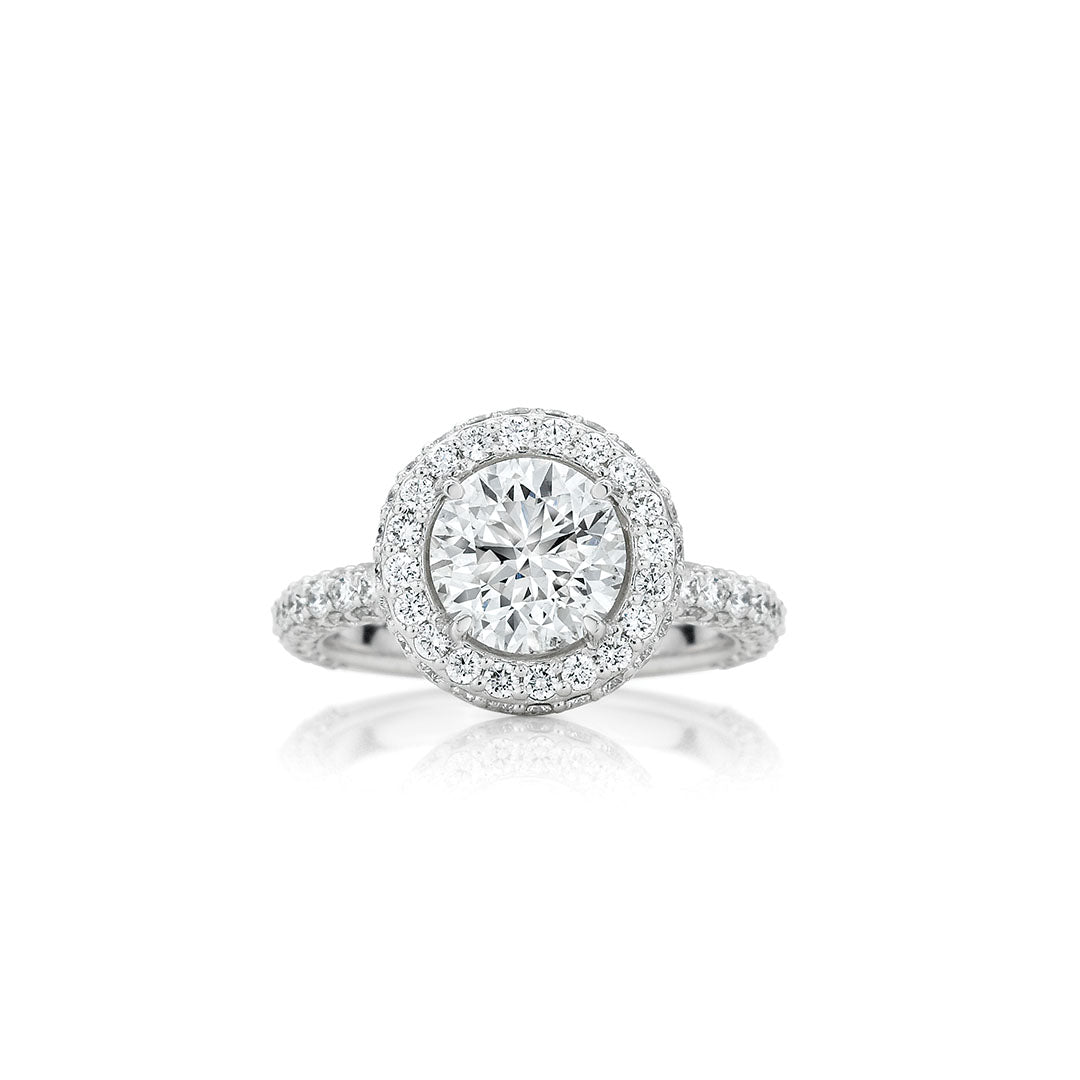 Round, Cushion, and Pear Cut Halo Diamond Engagement Rings