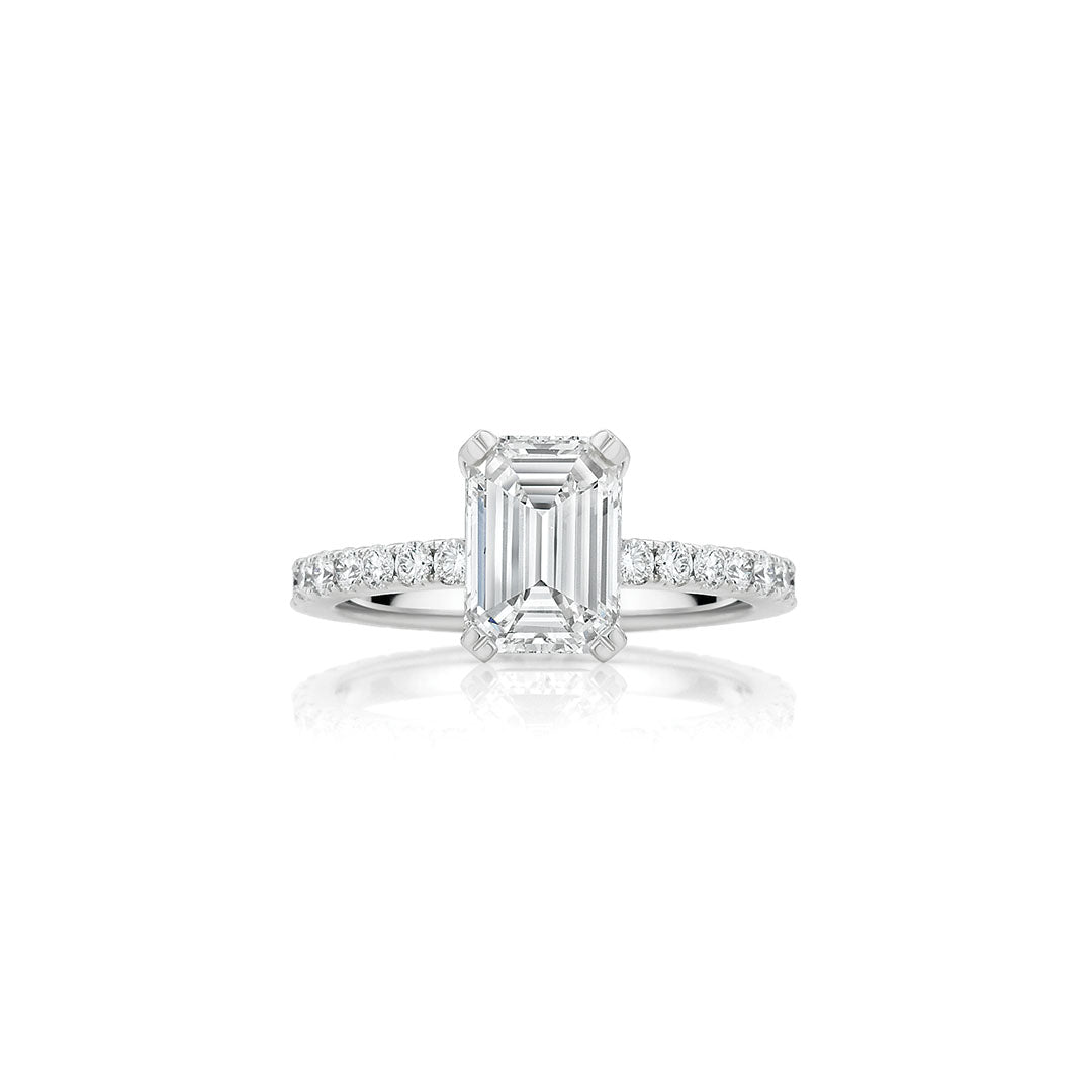 Round and Emerald Cut Diamond Halo Engagement Ring