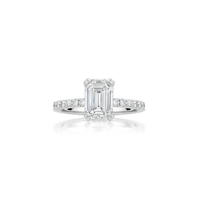 Round and Emerald Cut Diamond Halo Engagement Ring