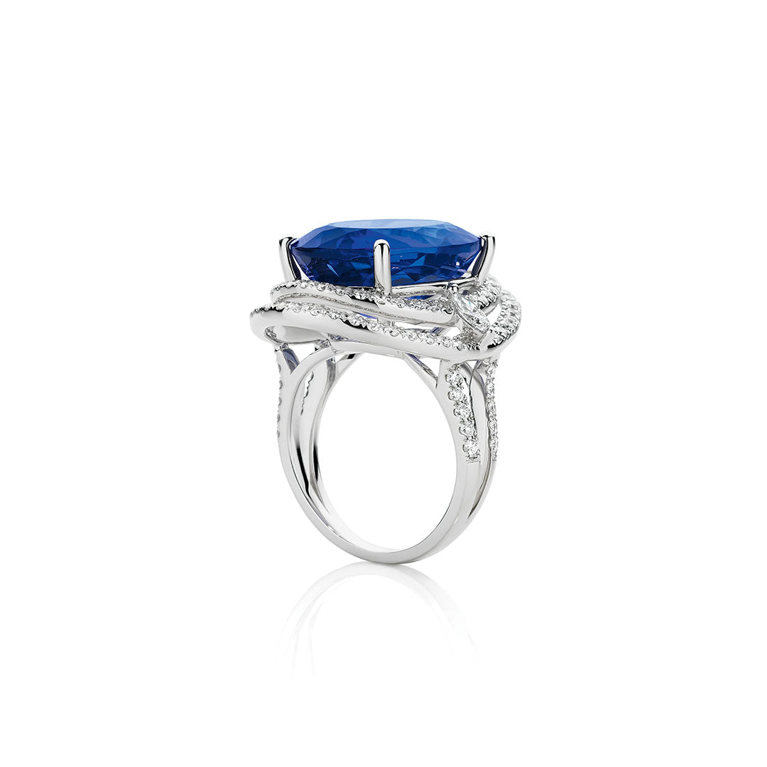 Oval Blue Sapphire and Diamond Double Halo Ring